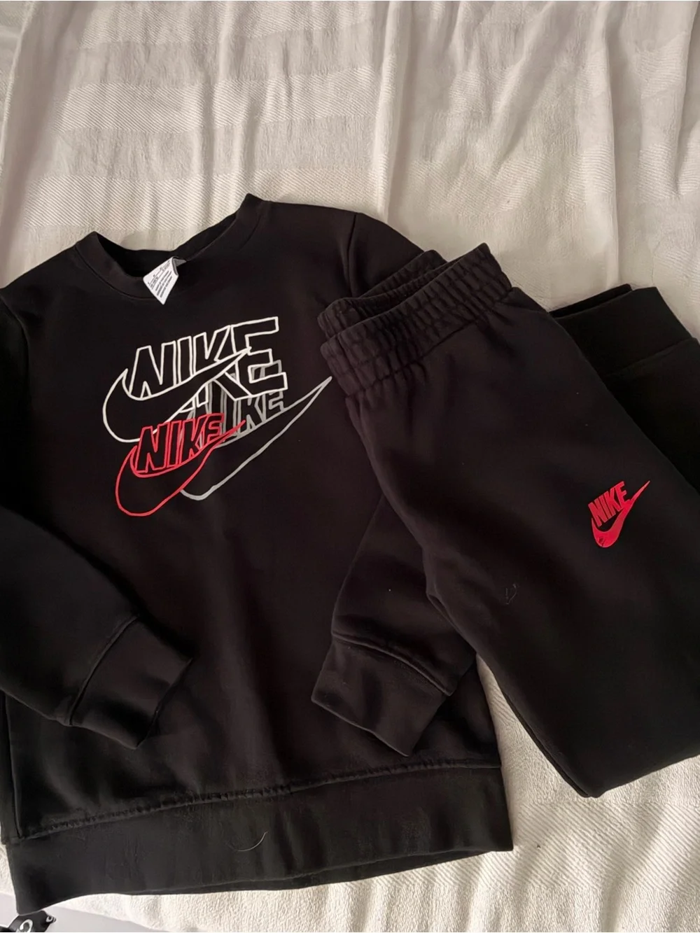 Nike Kids Black Sweatshirt & Joggers Set with Red Logo
